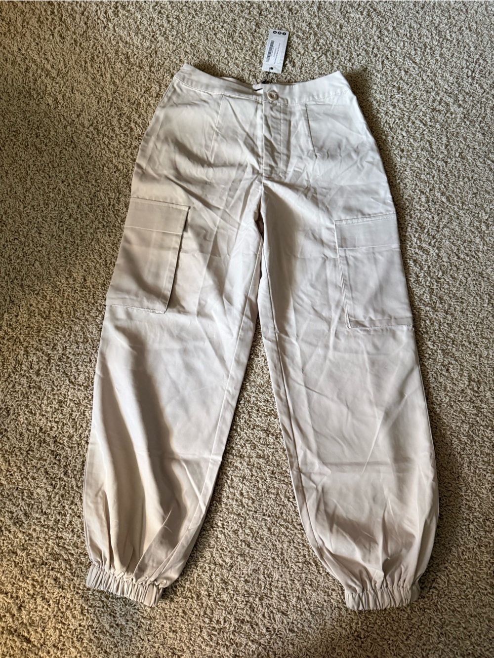 NWT Boohoo Petite Cuff Hem High Waist Cargo Trouser Stone 8
